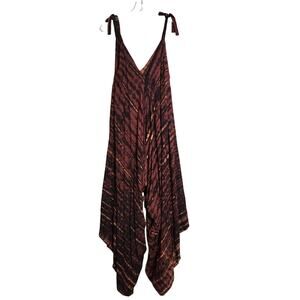 Coco Kai Slouchy Tie Dye Jumpsuit OS Wine Merlot Asymmetric Baggy Wide Leg Boho